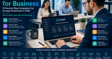 Business professionals using ChatGPT to improve productivity, automate workflows, and collaborate through AI-powered business tools.